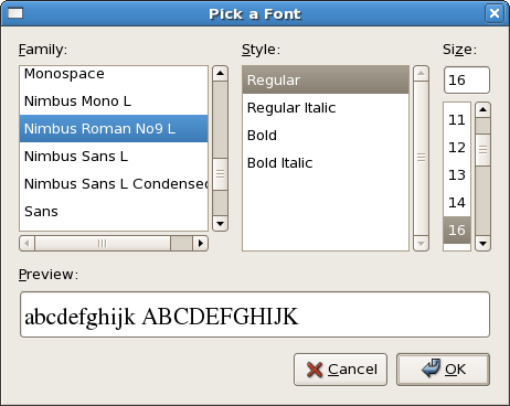 Font Select Window